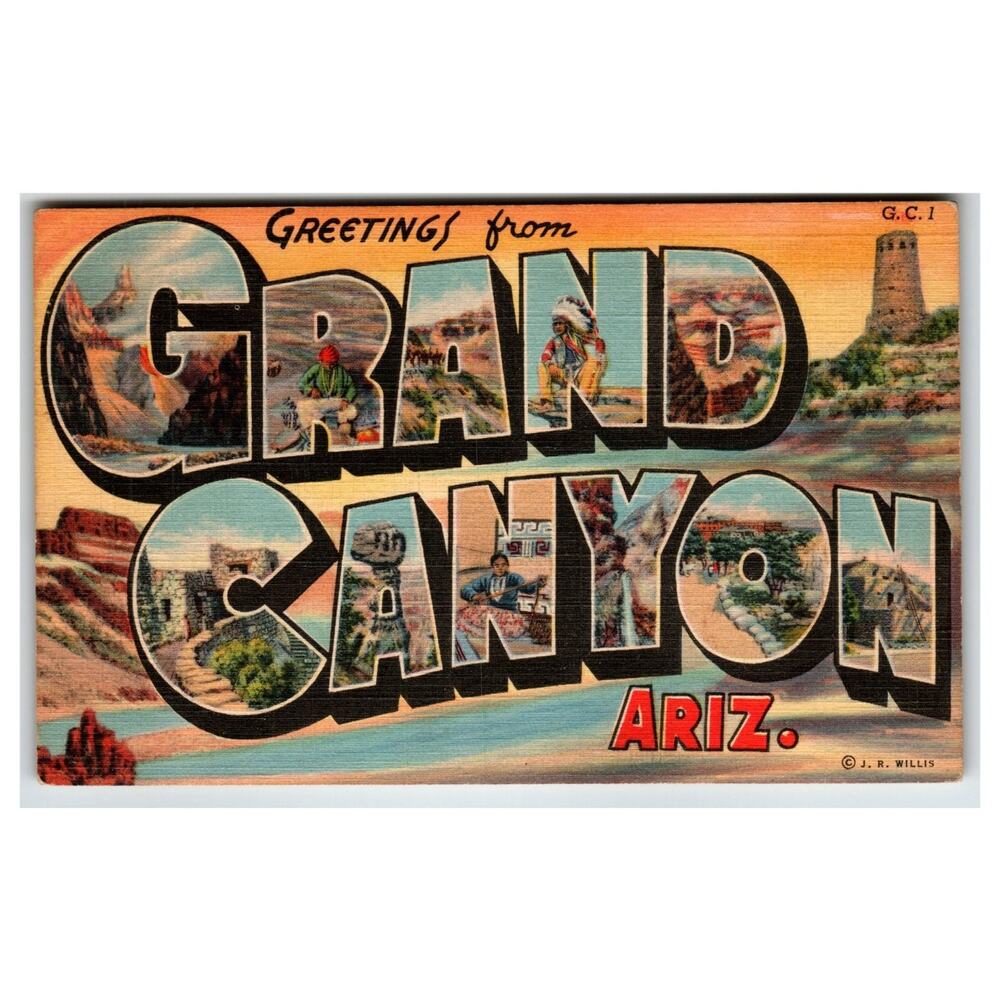 Vintage Grand Canyon Arizona Linen Postcard Multi-View Letter Art
